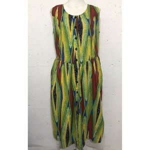 Fozy New York VTG 90’s Urban Rasta Dress Lace Up Back Button Front Pockets MED